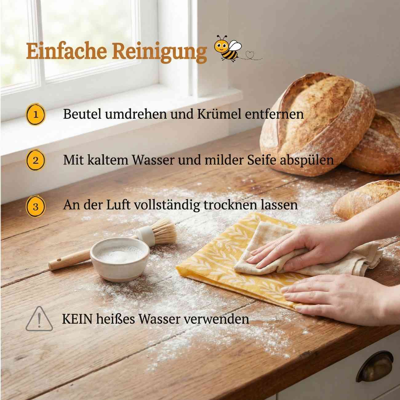 Premium-Brotbeutel aus 100 % Baumwolle und Bienenwachs